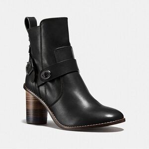 NWOB Coach Black Leather Heeled Boots - Sz 5.5